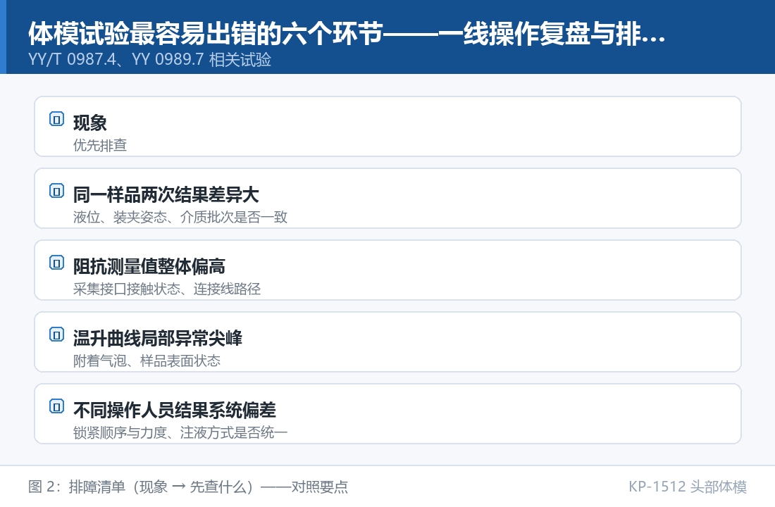 体模试验最容易出错的六个环节——一线操作复盘与排障清单:排障清单(现象 → 先查什么)对照要点 KP-1512 头部体模:体模试验最容易出错的六个环节——一线操作复盘与排障清单:排障清单(现象 → 先查什么)对照要点