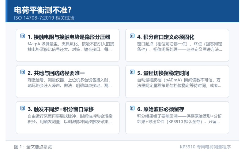电荷平衡测不准？夹具、触发与积分窗口的 6 个实操要点