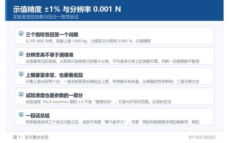示值精度 ±1% 与分辨率 0.001 N：层压机参数表该怎么读